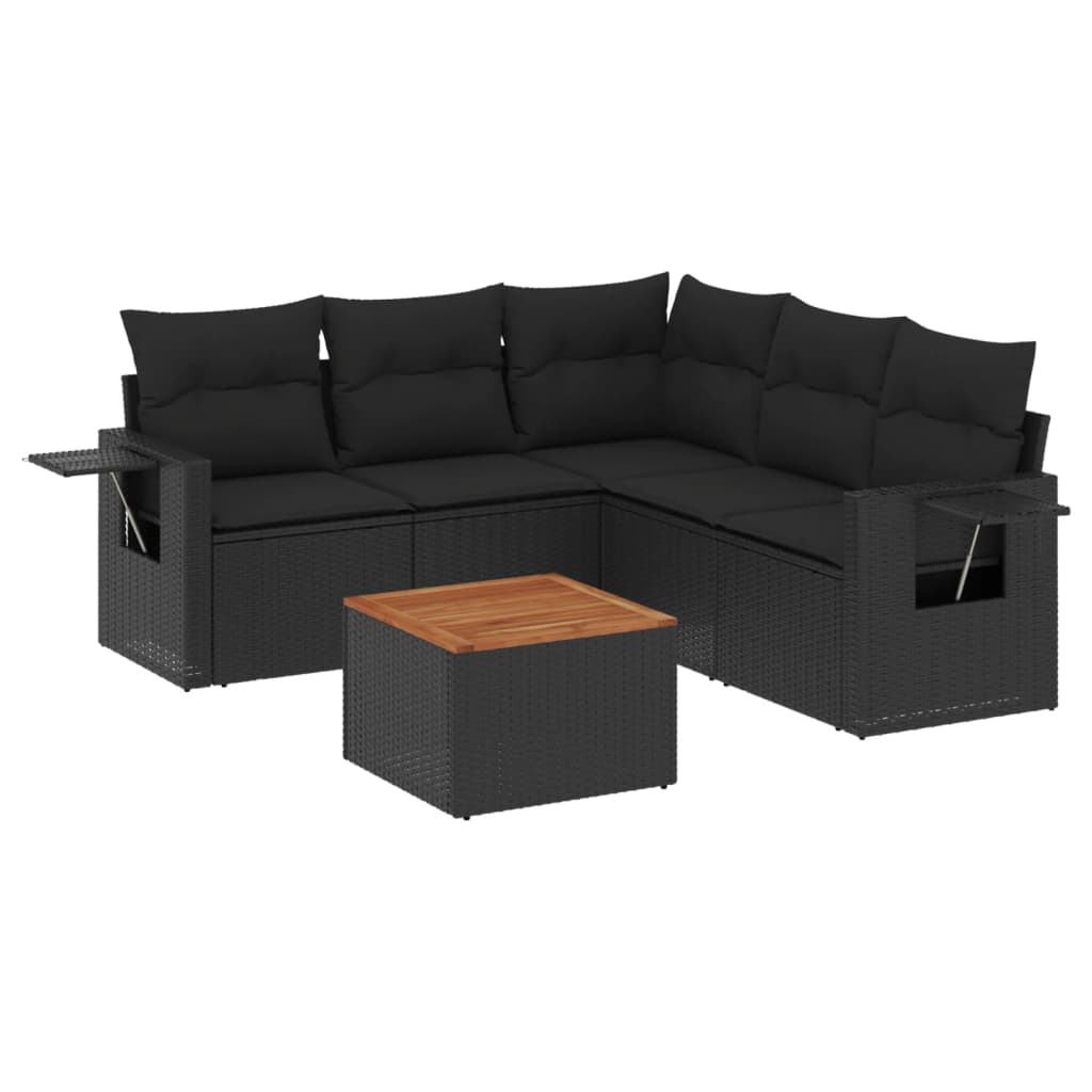 6-dijelni set vrtnih sofa s jastucima crni od poliratana