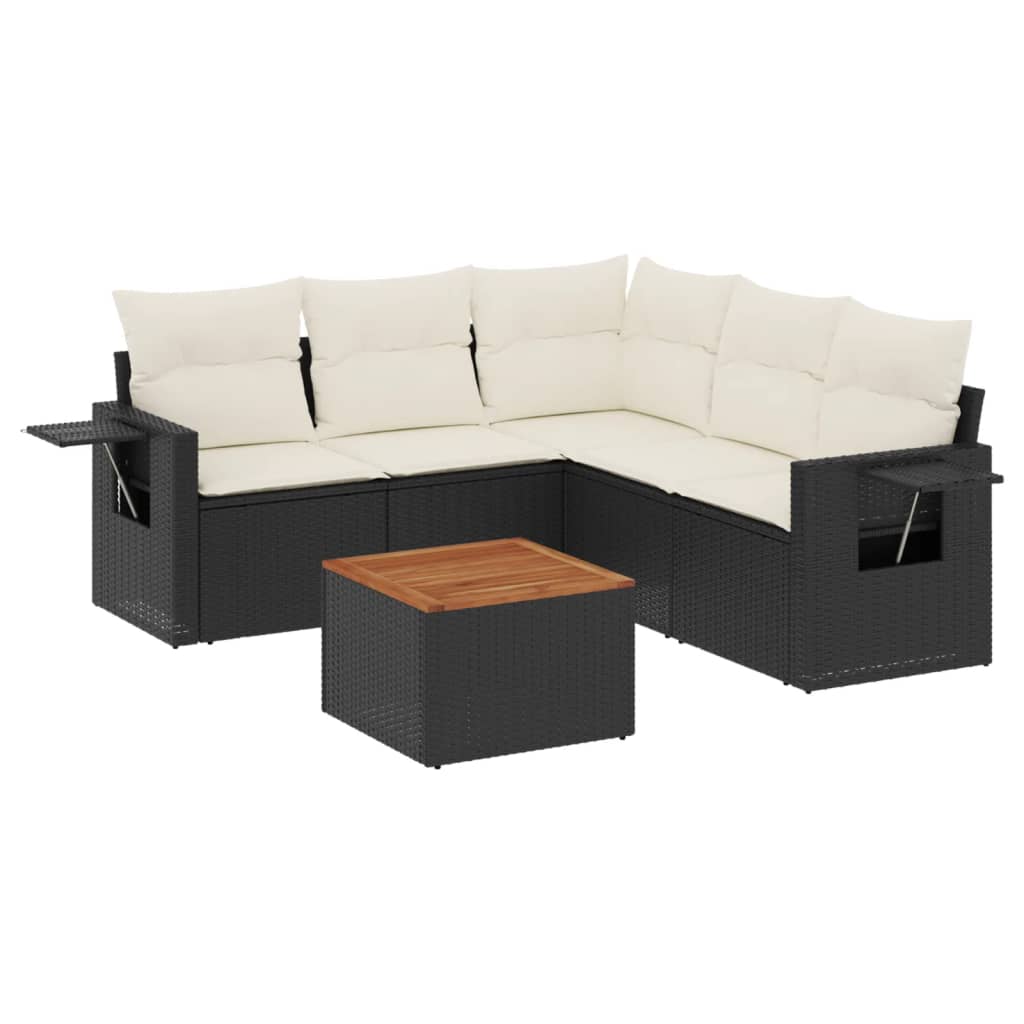 6-dijelni set vrtnih sofa s jastucima crni od poliratana