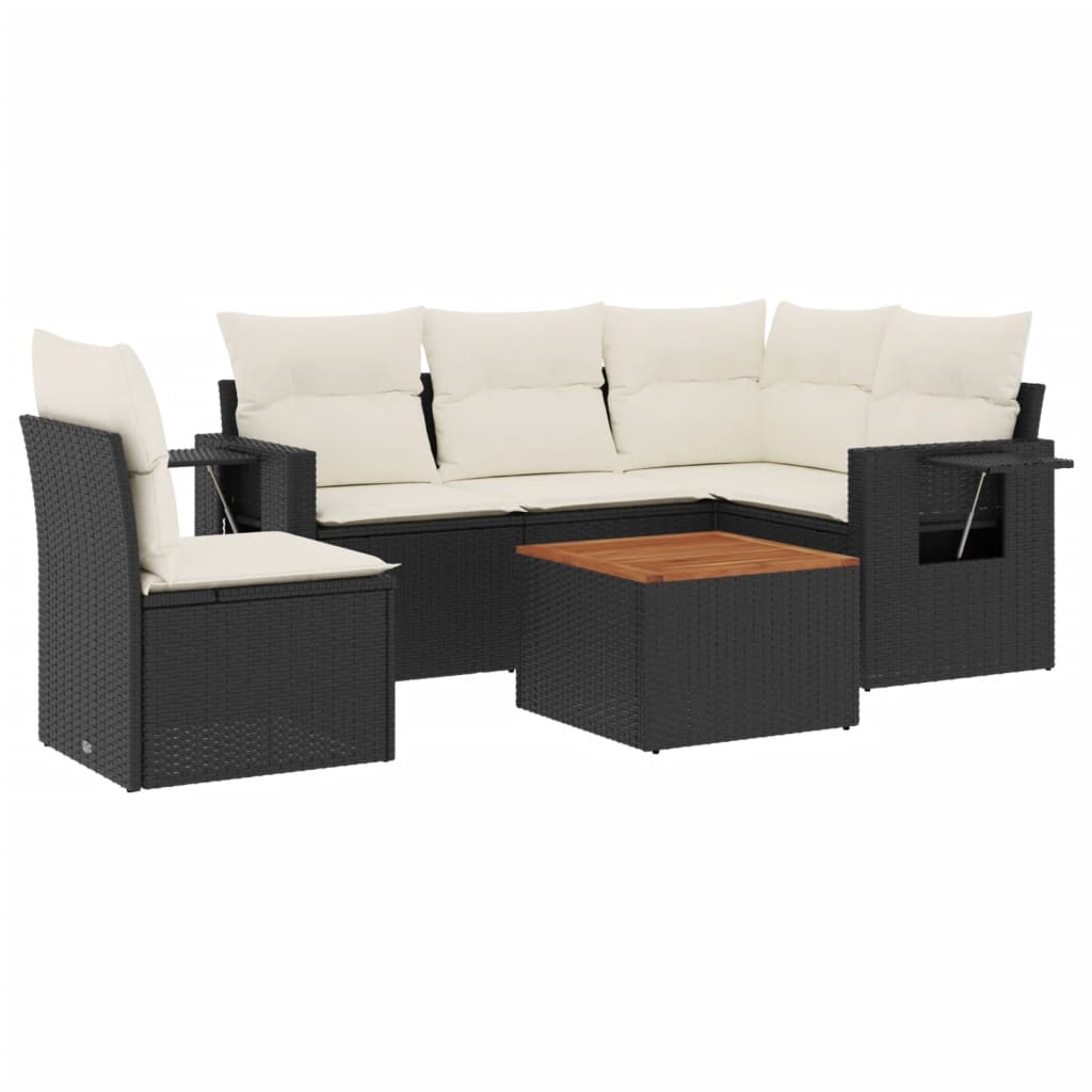 6-dijelni set vrtnih sofa s jastucima crni od poliratana