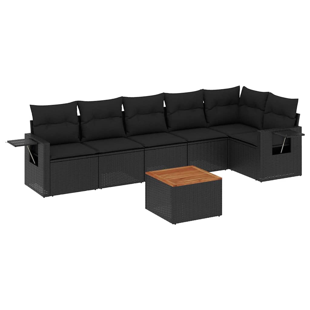 7-dijelni set vrtnih sofa od poliratana s jastucima crni