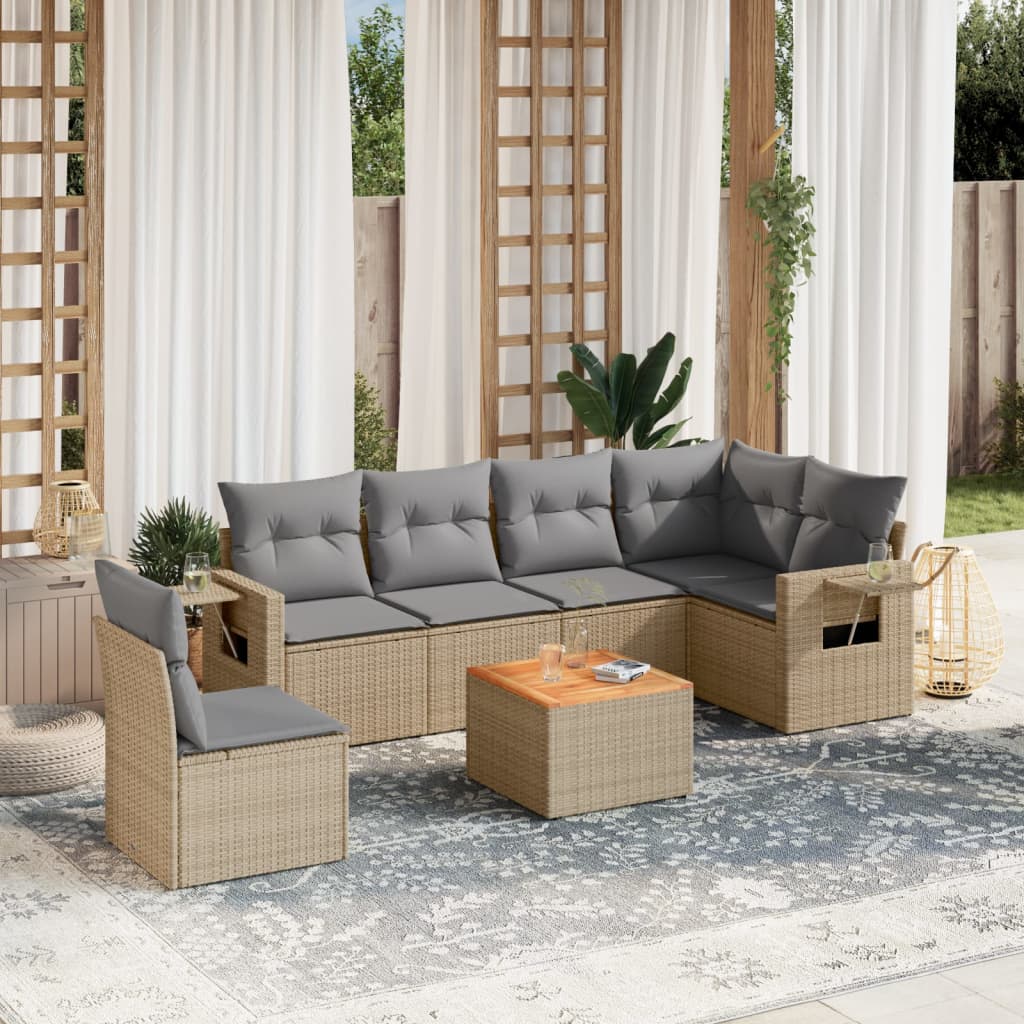 7-dijelni set vrtnih sofa s jastucima bež od poliratana