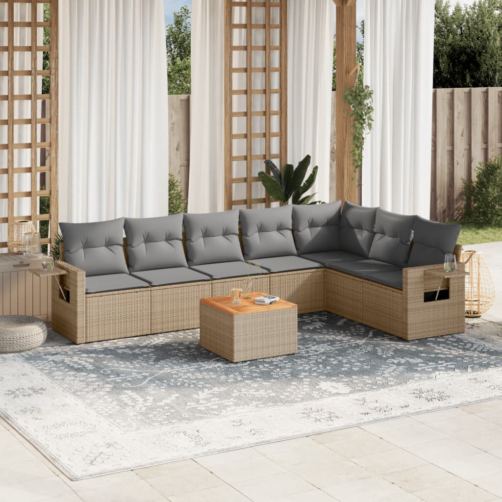 8-dijelni set vrtnih sofa s jastucima bež od poliratana