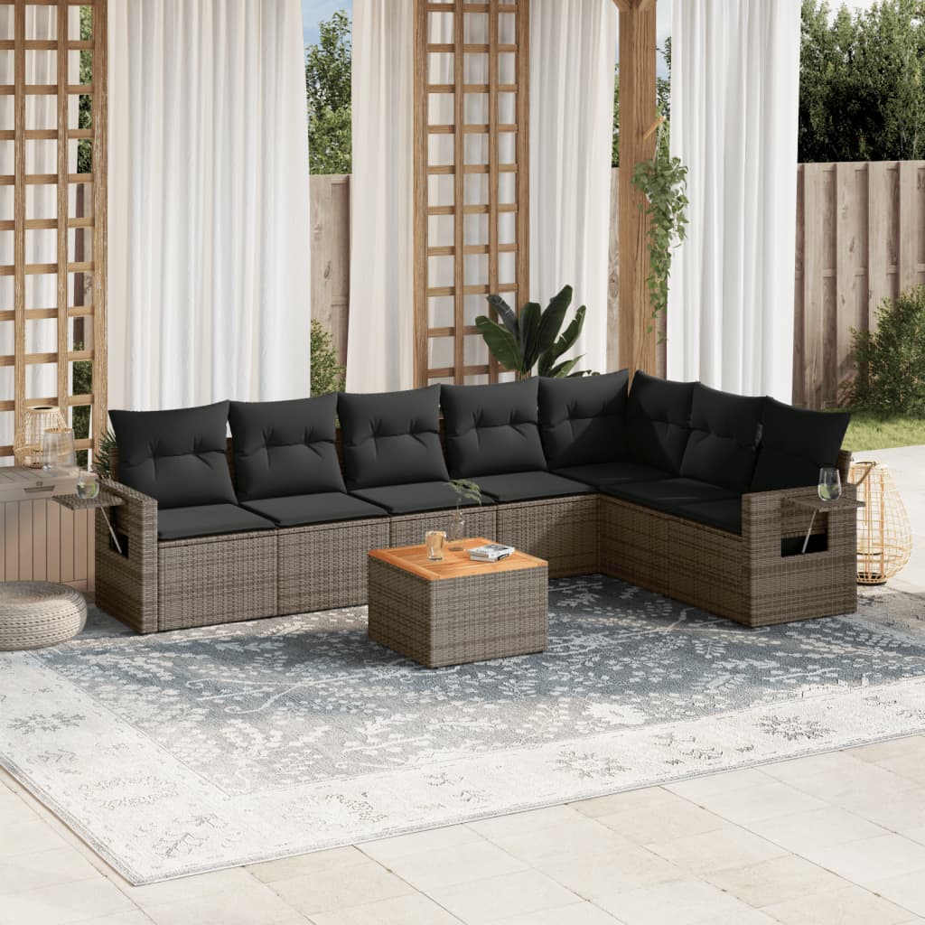 8-dijelni set vrtnih sofa od poliratana s jastucima sivi