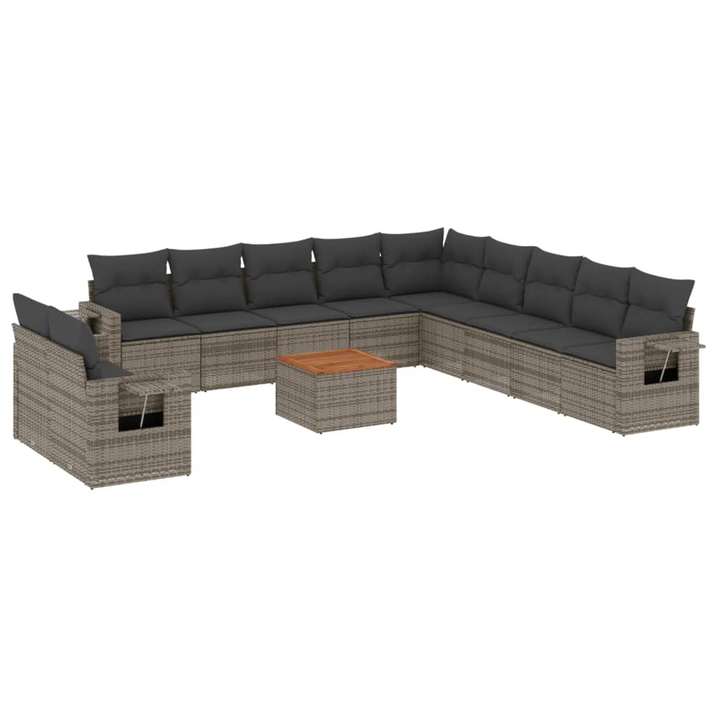 12-dijelni set vrtnih sofa od poliratana s jastucima sivi