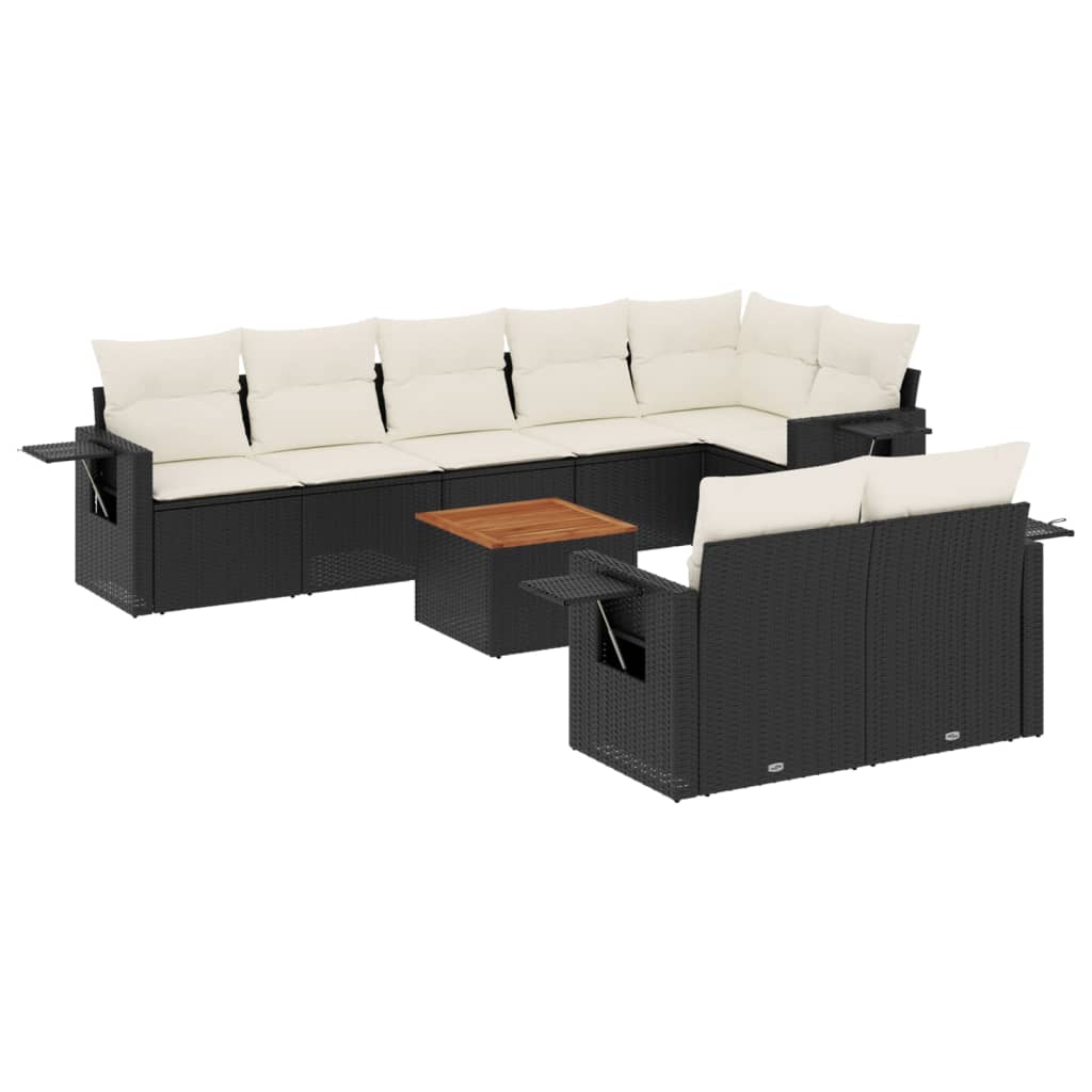 9-dijelni set vrtnih sofa s jastucima crni od poliratana
