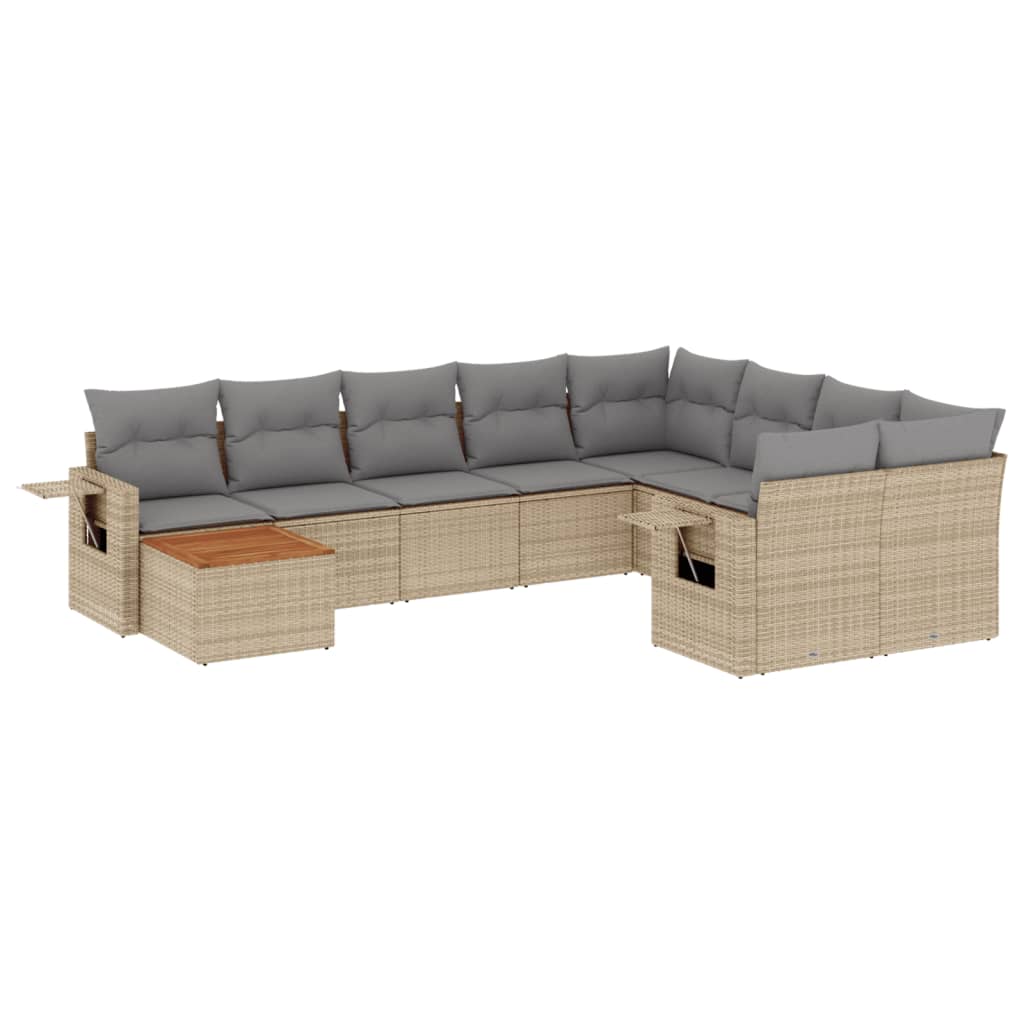 10-dijelni set vrtnih sofa s jastucima bež od poliratana