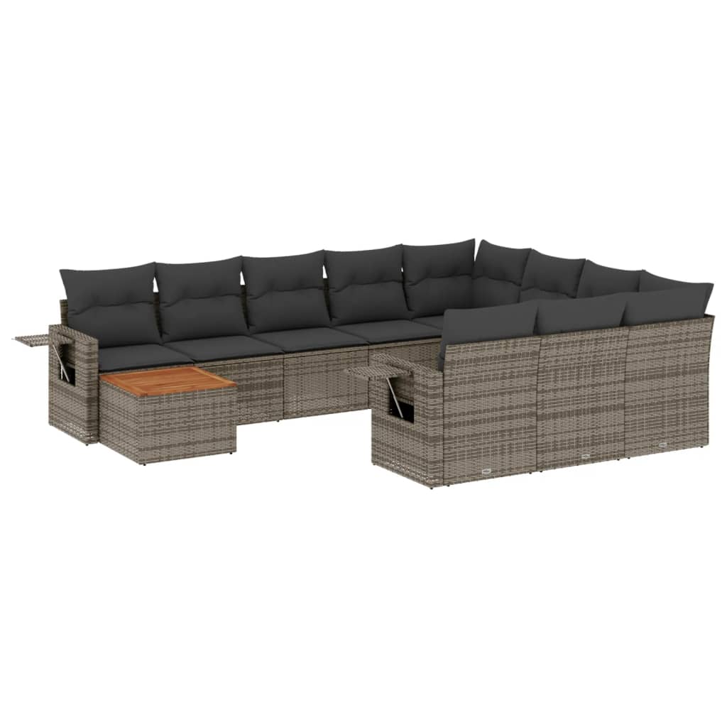 11-dijelni set vrtnih sofa od poliratana s jastucima sivi