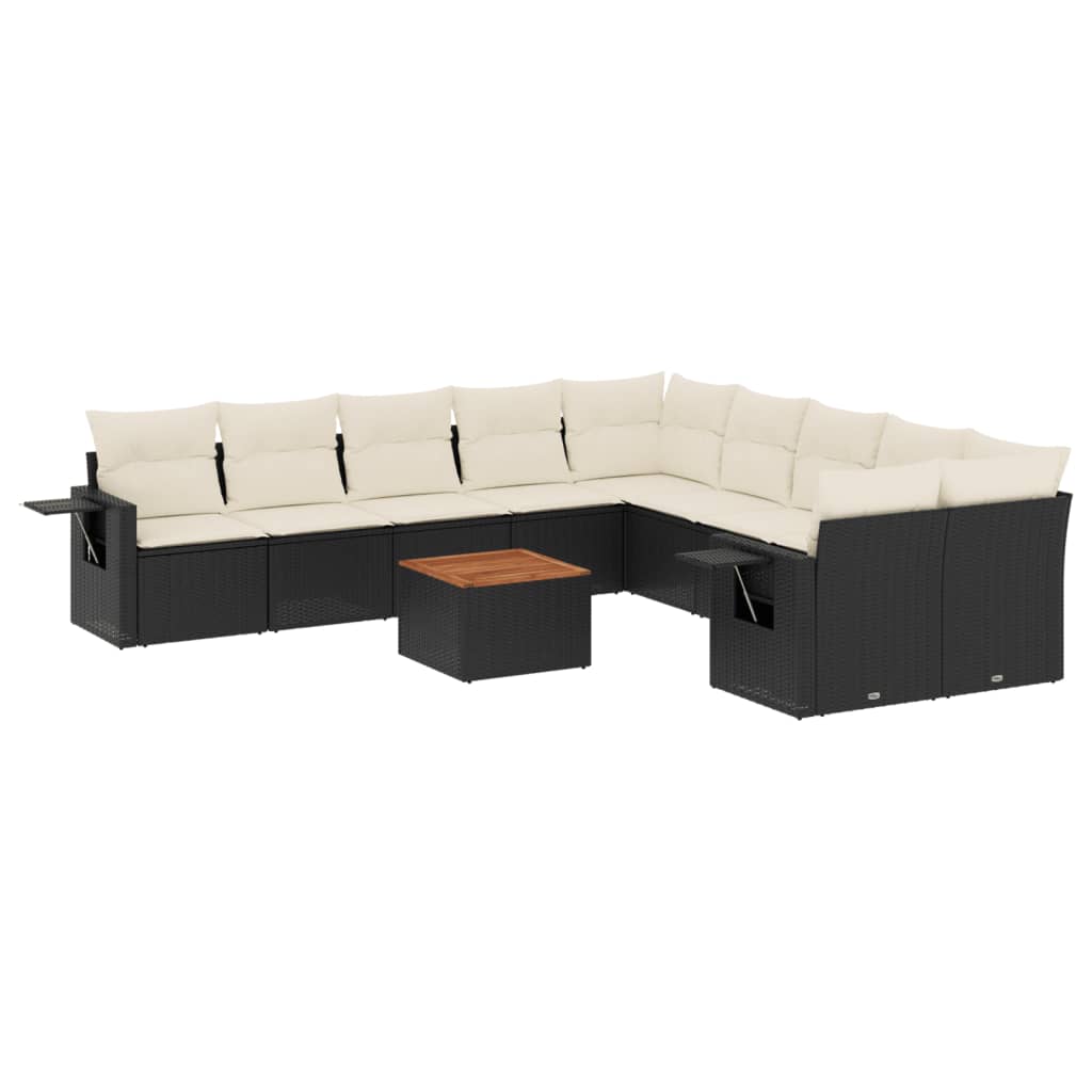 11-dijelni set vrtnih sofa od poliratana s jastucima crni Crna 65.5 x 62 x 69 cm