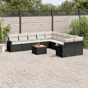11-dijelni set vrtnih sofa od poliratana s jastucima crni Crna 65.5 x 62 x 69 cm