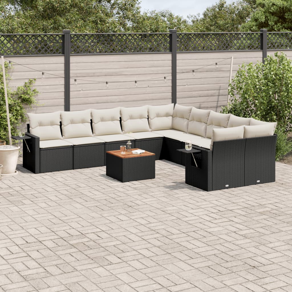 11-dijelni set vrtnih sofa od poliratana s jastucima crni Crna 65.5 x 62 x 69 cm