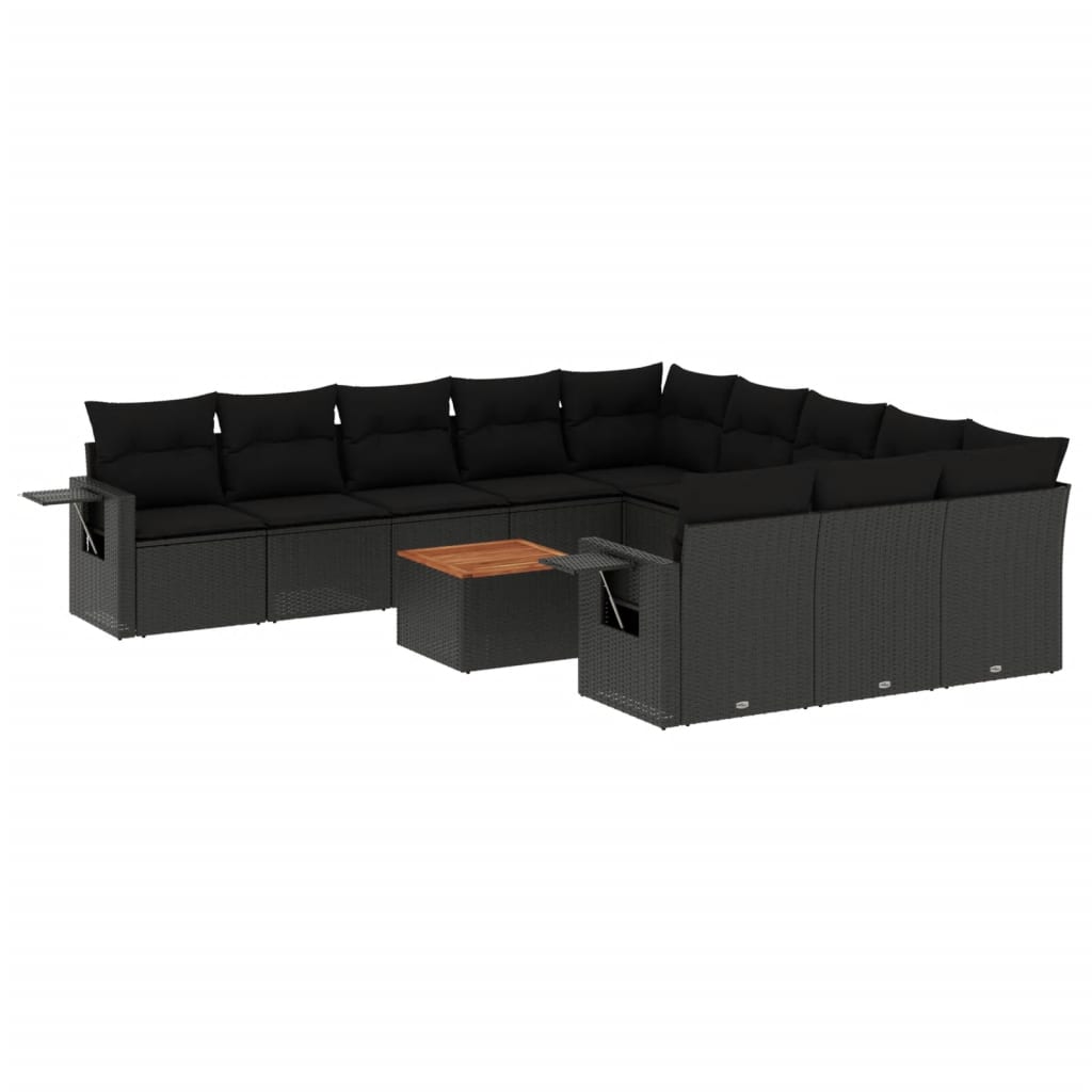 12-dijelni set vrtnih sofa od poliratana s jastucima crni