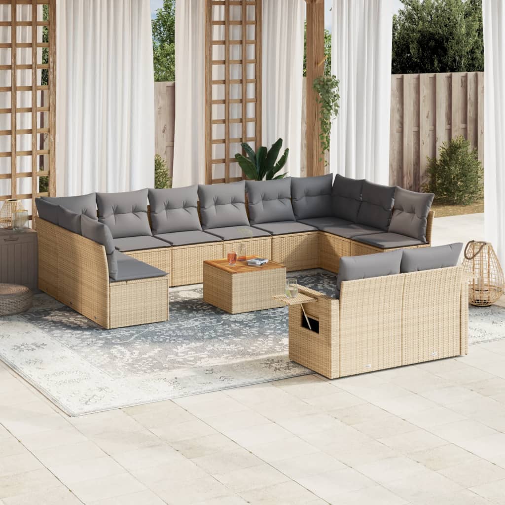 13-dijelni set vrtnih sofa s jastucima bež od poliratana
