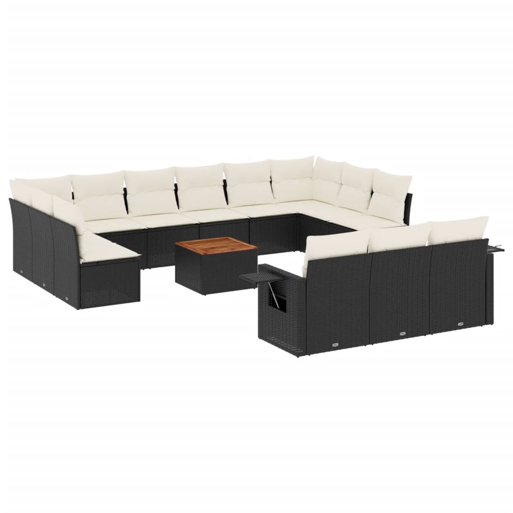 14-dijelni set vrtnih sofa s jastucima poliratan crni