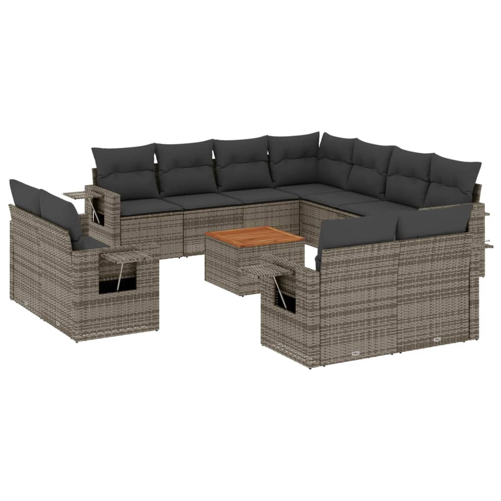 12-dijelni set vrtnih sofa od poliratana s jastucima sivi