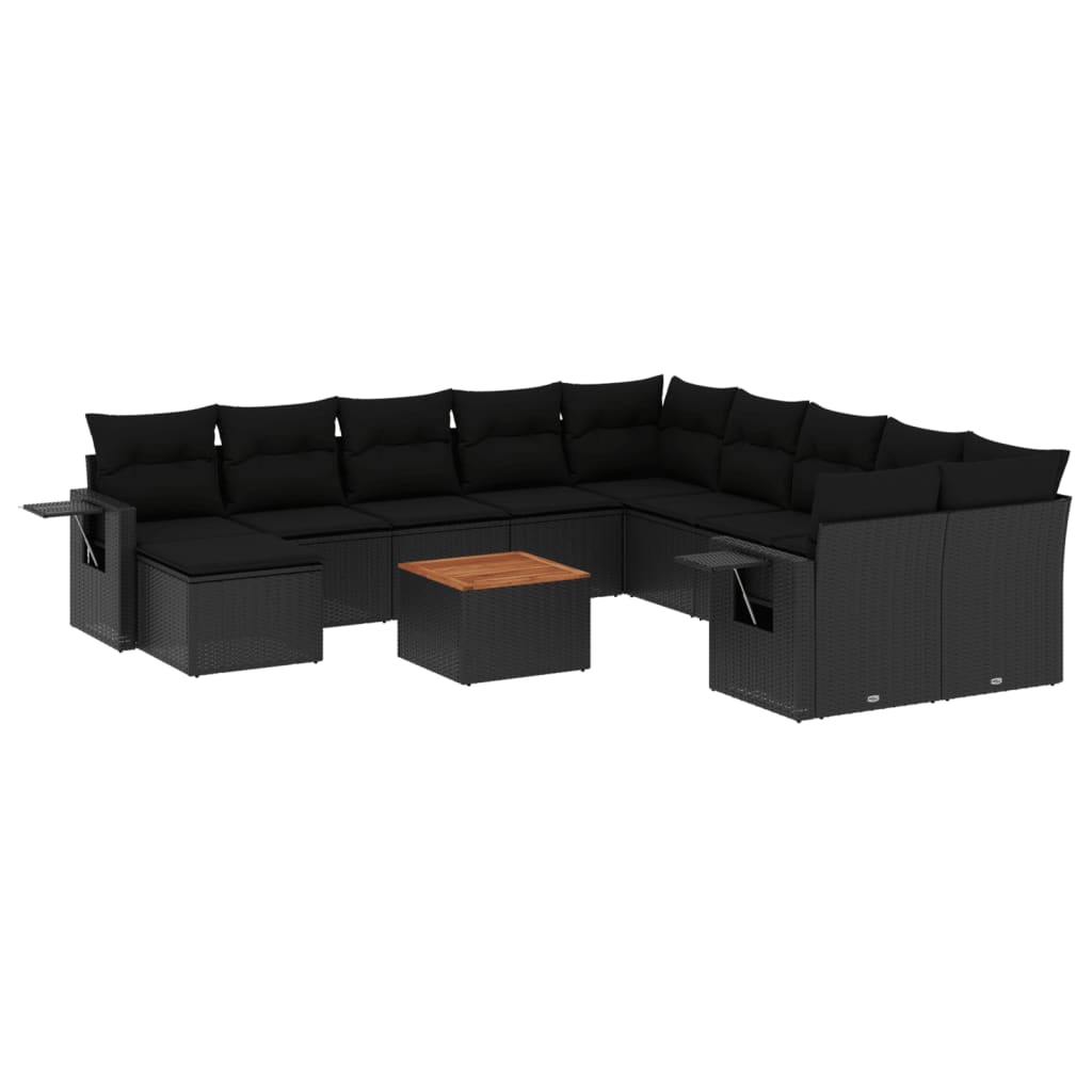 12-dijelni set vrtnih sofa od poliratana s jastucima crni
