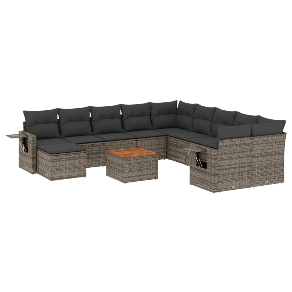 12-dijelni set vrtnih sofa od poliratana s jastucima sivi