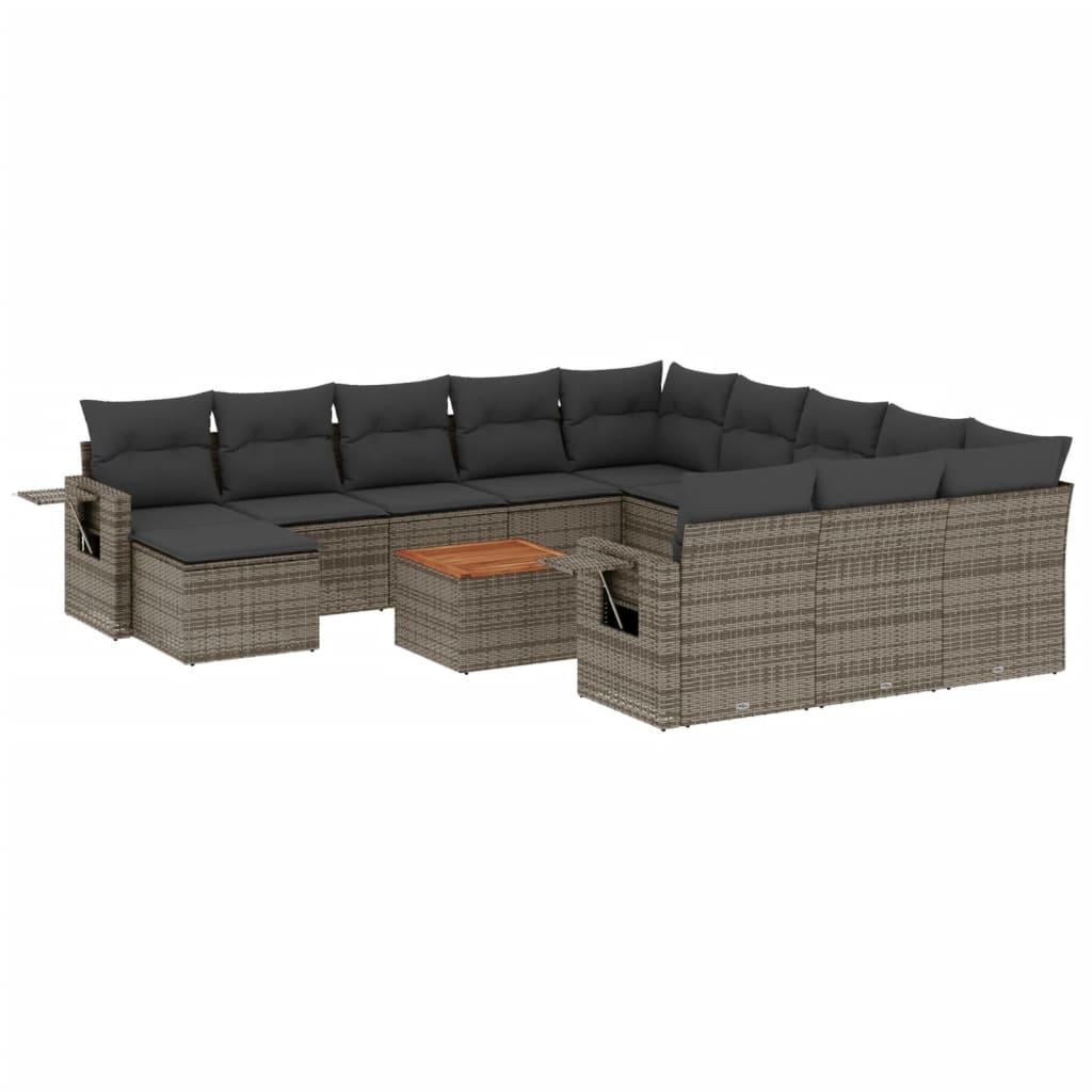 13-dijelni set vrtnih sofa od poliratana s jastucima sivi