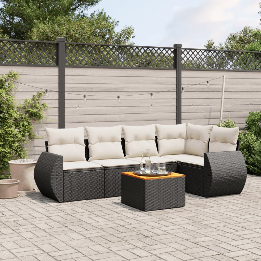 6-dijelni set vrtnih sofa s jastucima crni od poliratana