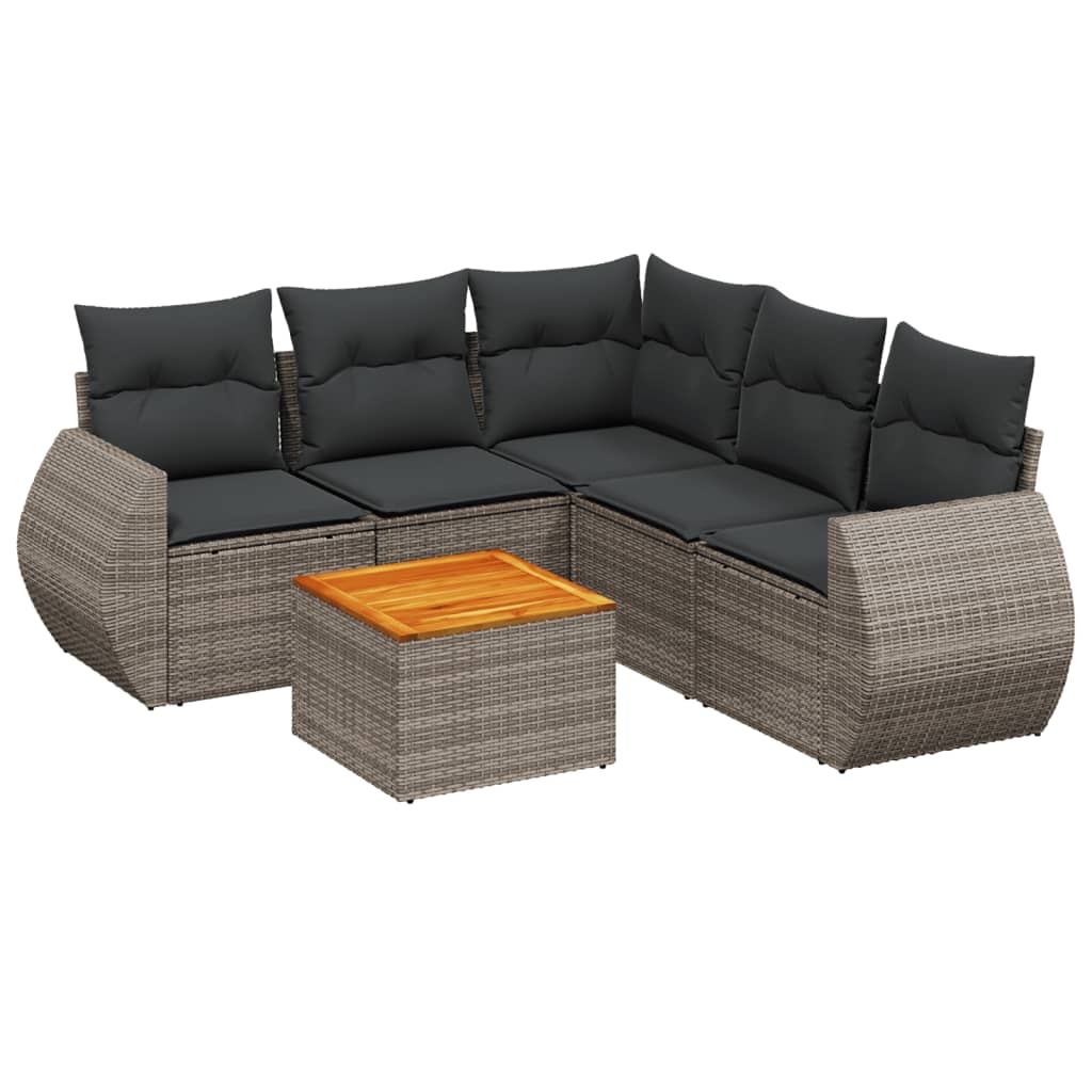 6-dijelni set vrtnih sofa od poliratana s jastucima sivi