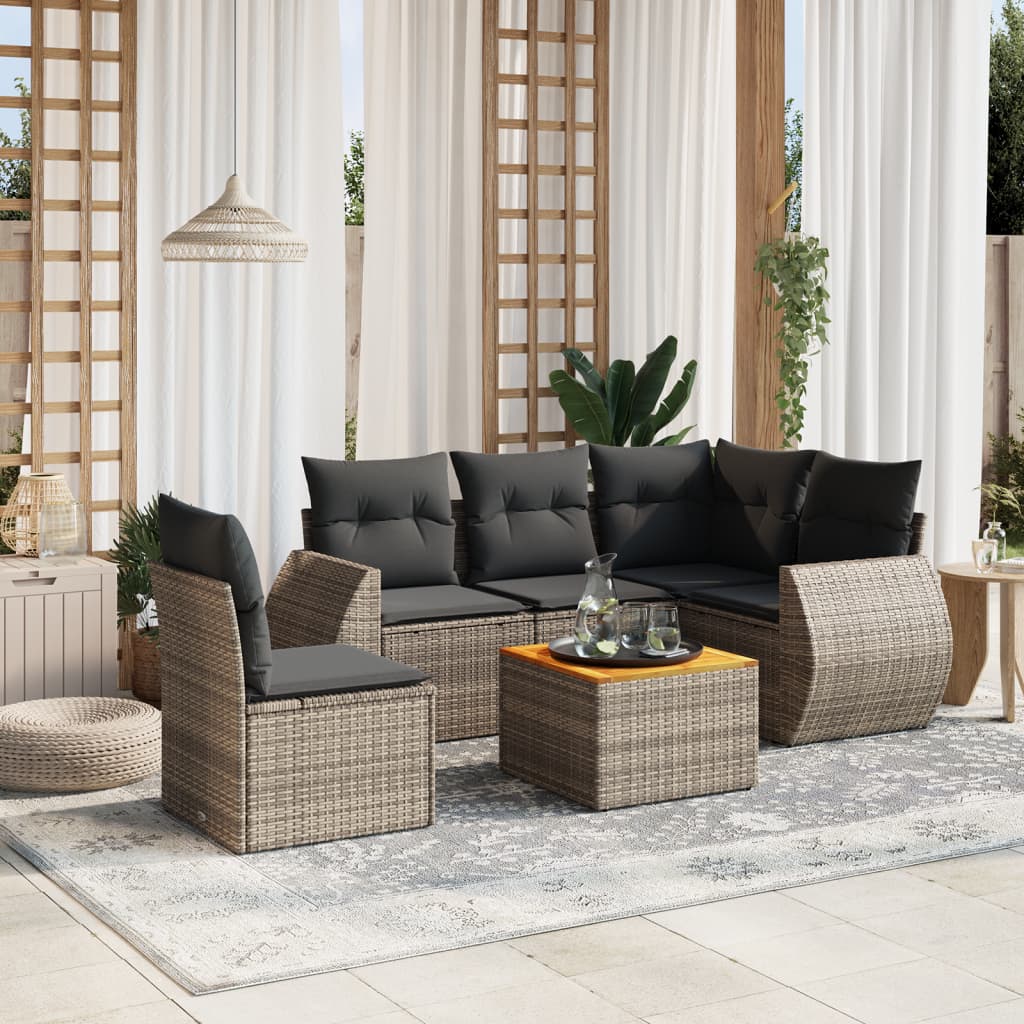 6-dijelni set vrtnih sofa od poliratana s jastucima sivi