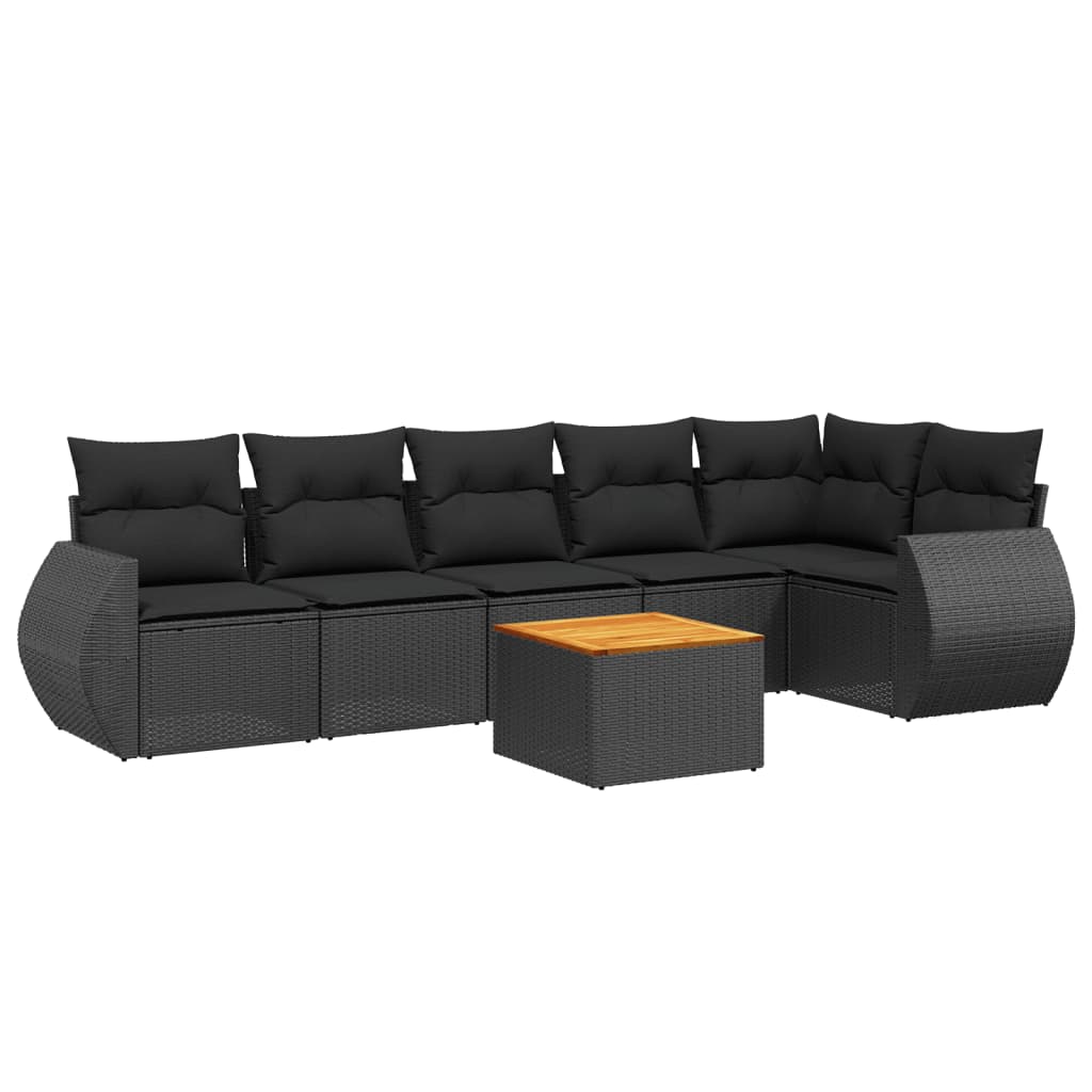 7-dijelni set vrtnih sofa od poliratana s jastucima crni