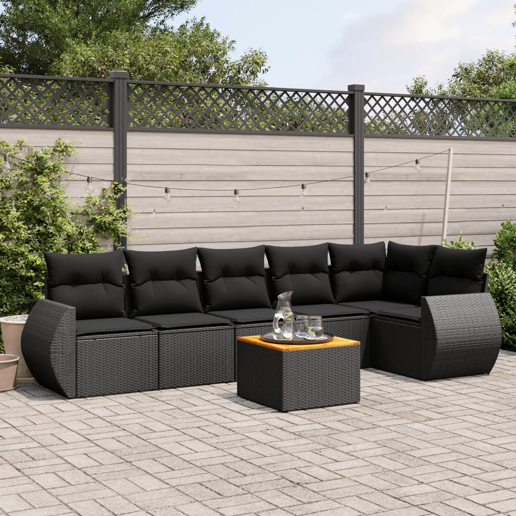 7-dijelni set vrtnih sofa od poliratana s jastucima crni