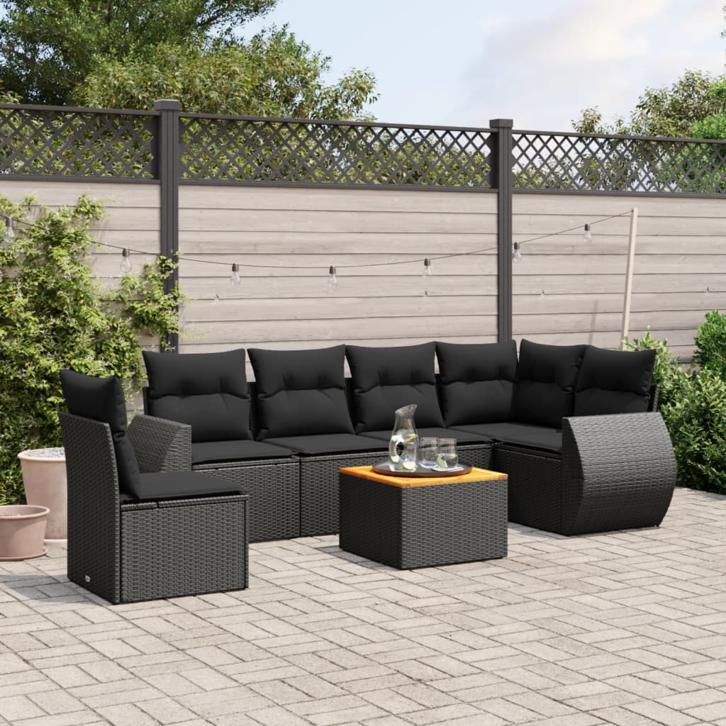 7-dijelni set vrtnih sofa od poliratana s jastucima crni