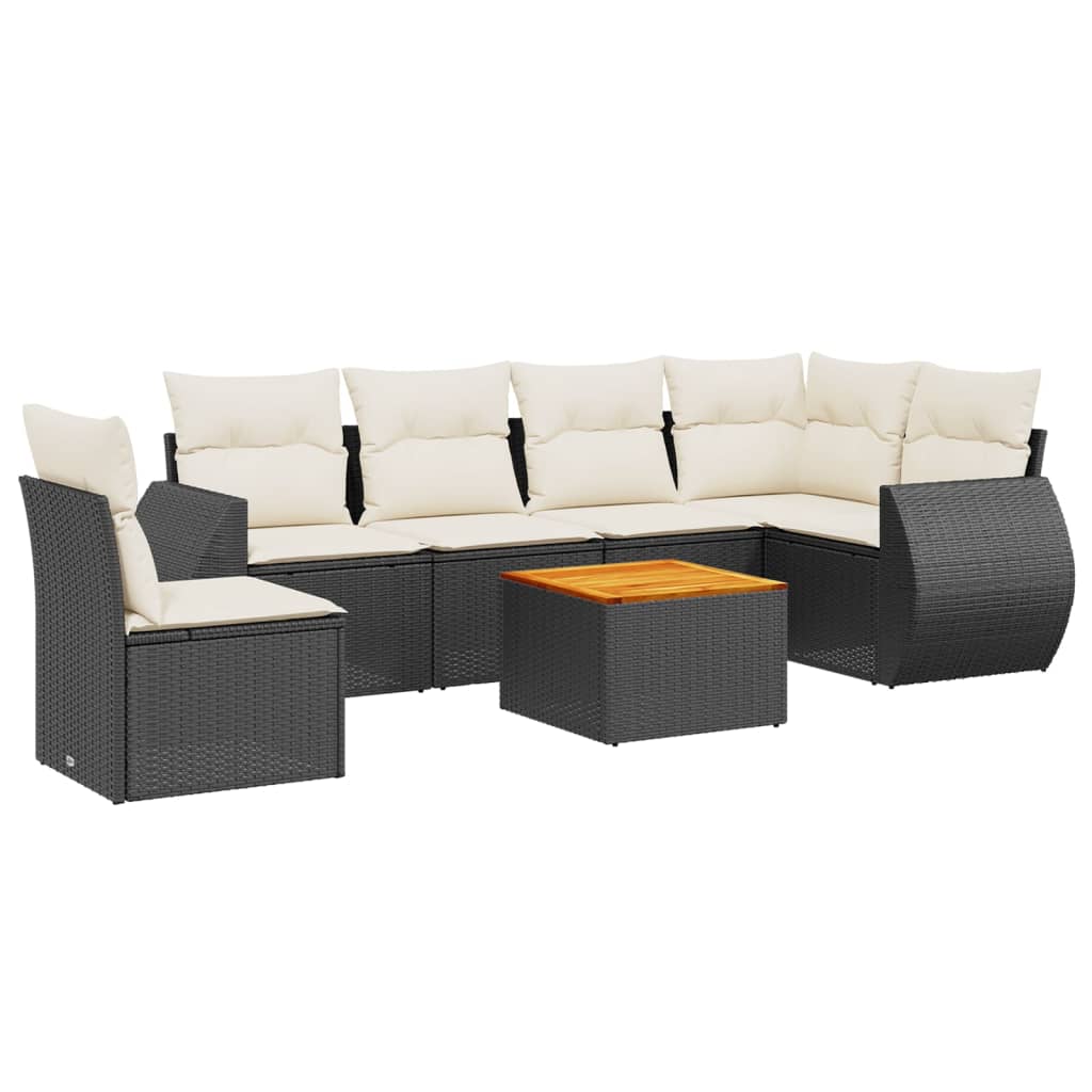 7-dijelni set vrtnih sofa od poliratana s jastucima crni
