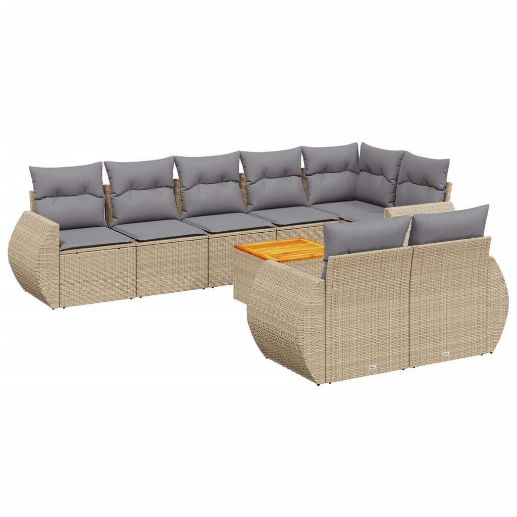 9-dijelni set vrtnih sofa s jastucima bež od poliratana