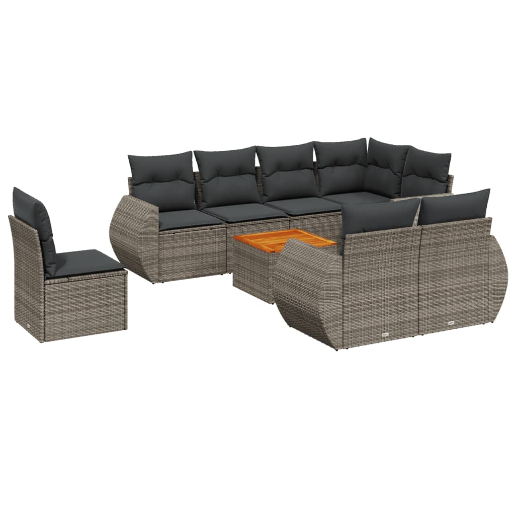 9-dijelni set vrtnih sofa od poliratana s jastucima sivi