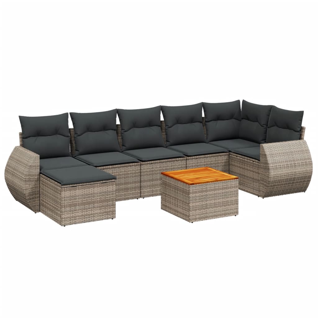 8-dijelni set vrtnih sofa od poliratana s jastucima sivi