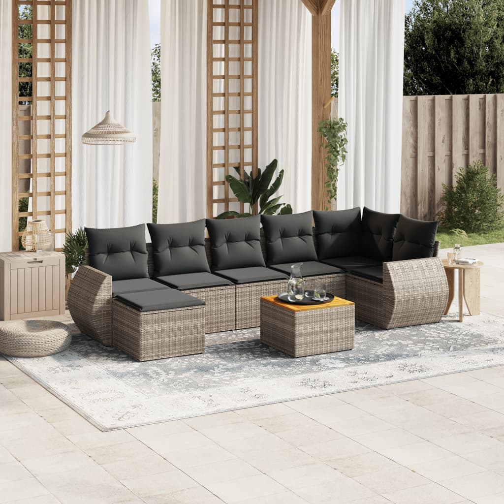 8-dijelni set vrtnih sofa od poliratana s jastucima sivi