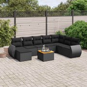 9-dijelni set vrtnih sofa s jastucima crni od poliratana