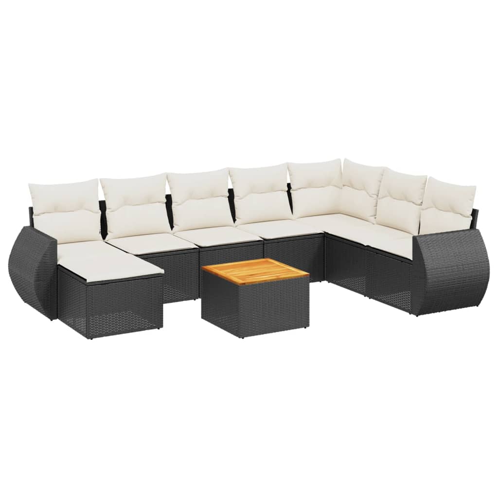 9-dijelni set vrtnih sofa s jastucima crni od poliratana