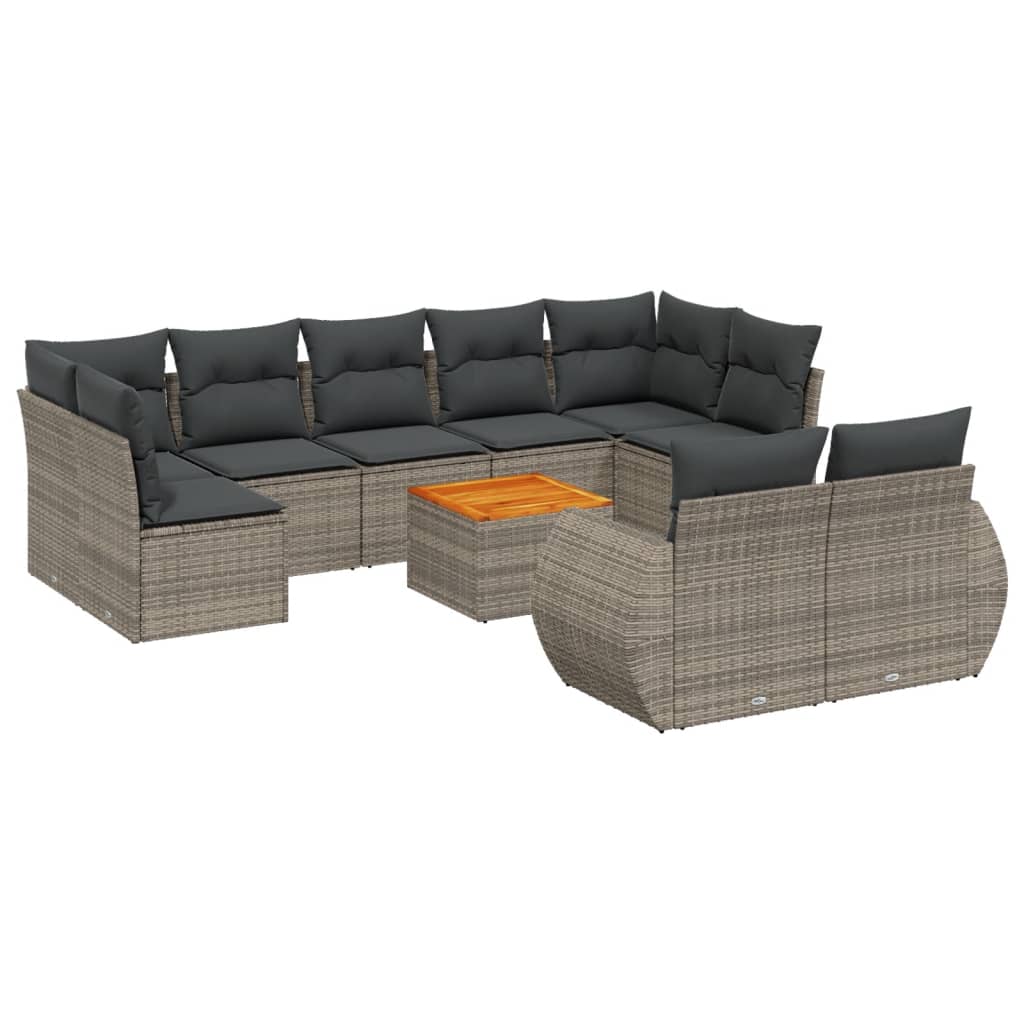 10-dijelni set vrtnih sofa od poliratana s jastucima sivi