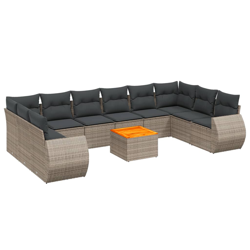 11-dijelni set vrtnih sofa od poliratana s jastucima sivi