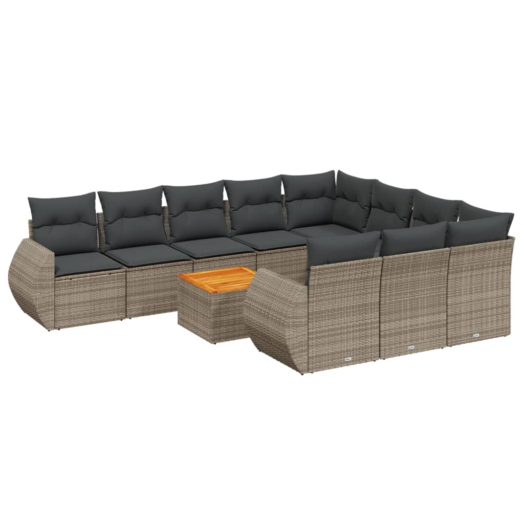 11-dijelni set vrtnih sofa od poliratana s jastucima sivi