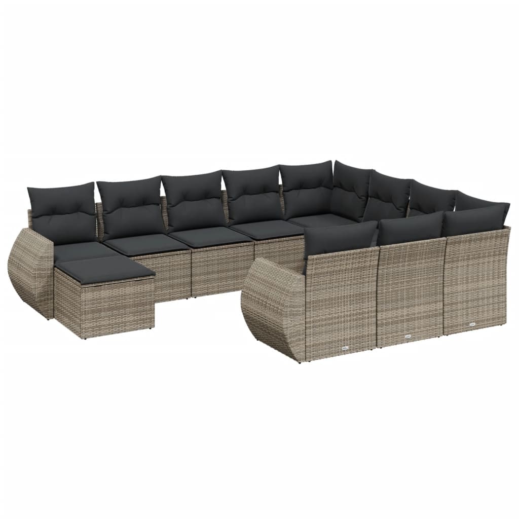 11-dijelni set vrtnih sofa od poliratana s jastucima sivi