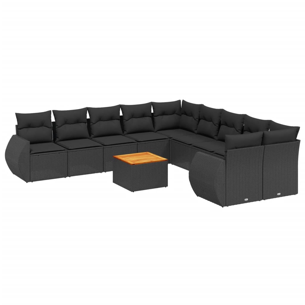 11-dijelni set vrtnih sofa od poliratana s jastucima crni