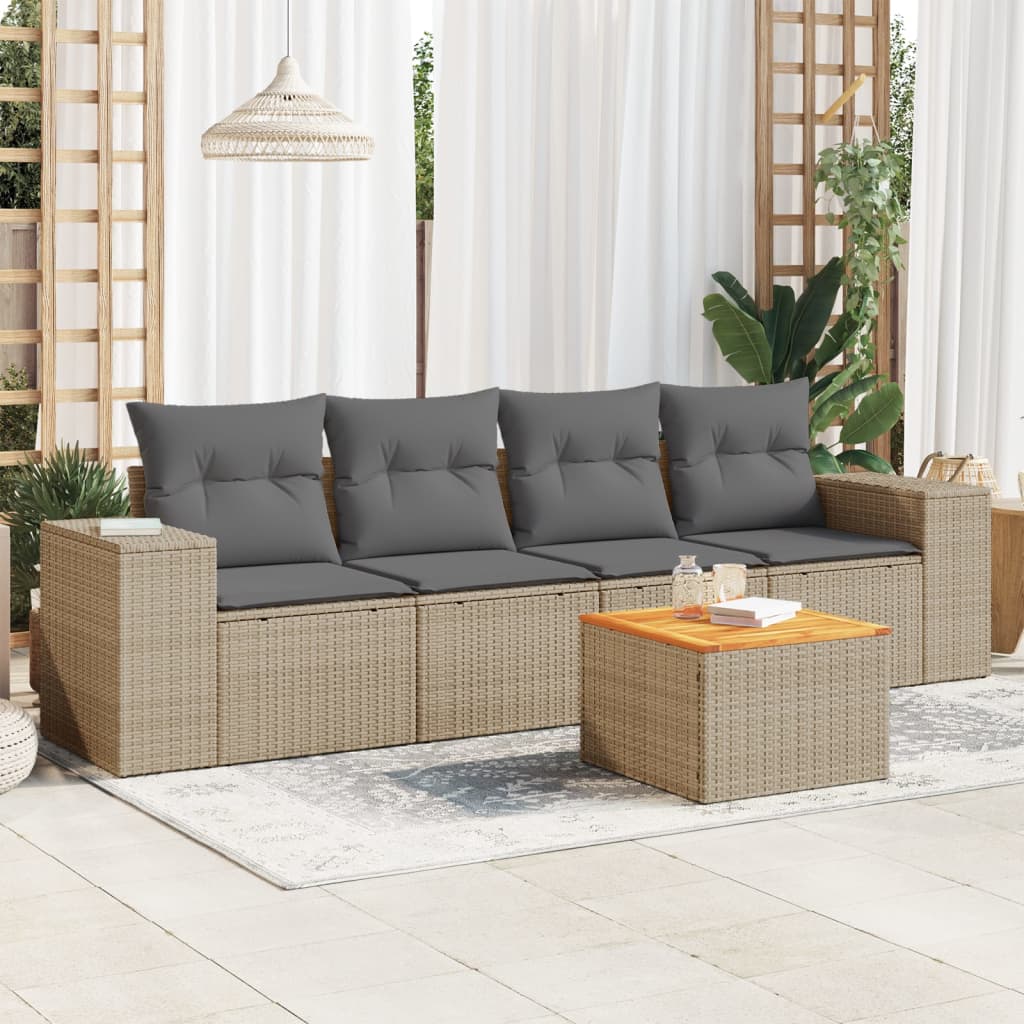 5-dijelni vrtni set sofa s jastucima bež od poliratana