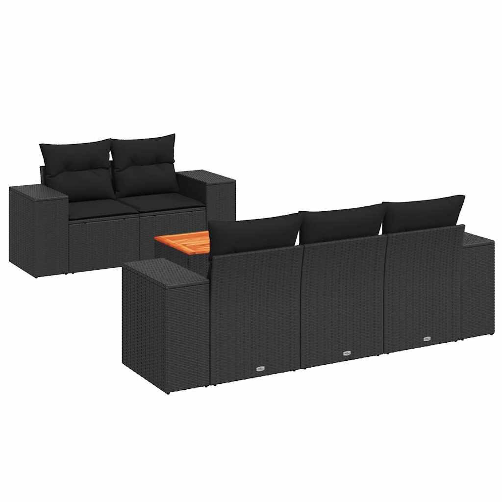 6-dijelni set vrtnih sofa s jastucima crni od poliratana