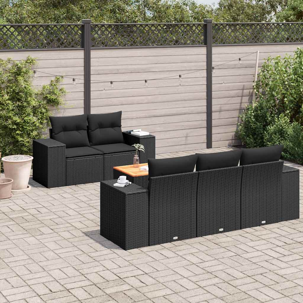 6-dijelni set vrtnih sofa s jastucima crni od poliratana