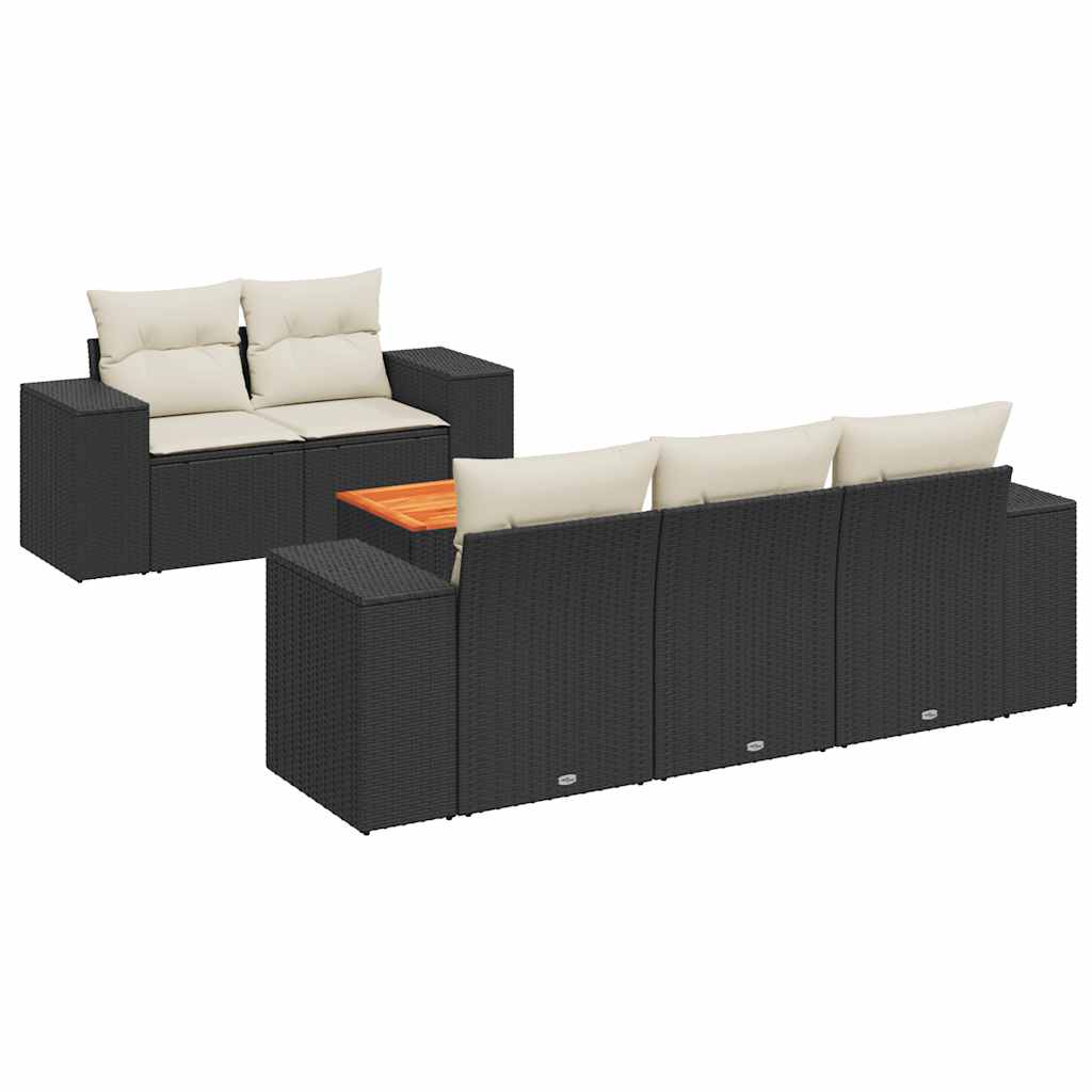6-dijelni set vrtnih sofa s jastucima crni od poliratana