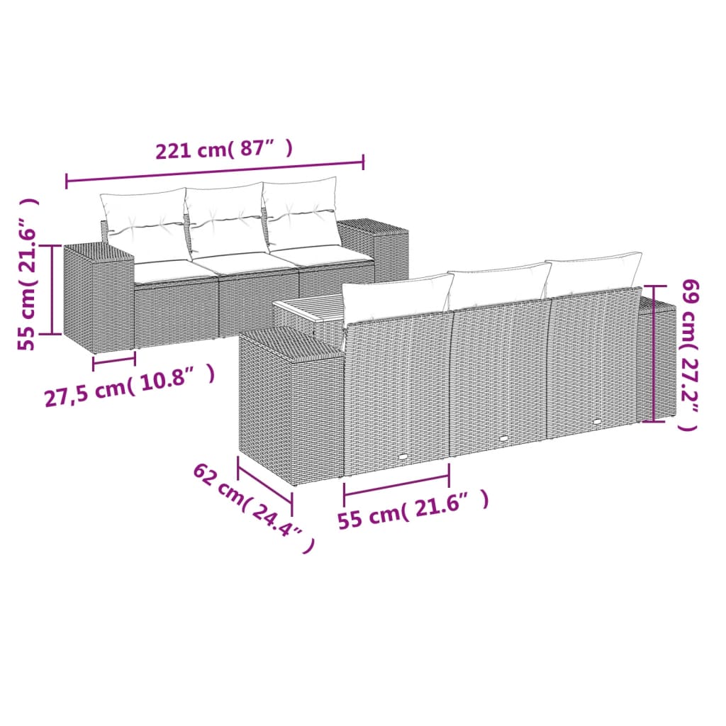 7-dijelni set vrtnih sofa sivi od poliratana