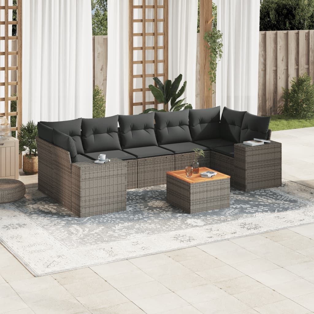 8-dijelni set vrtnih sofa od poliratana s jastucima sivi