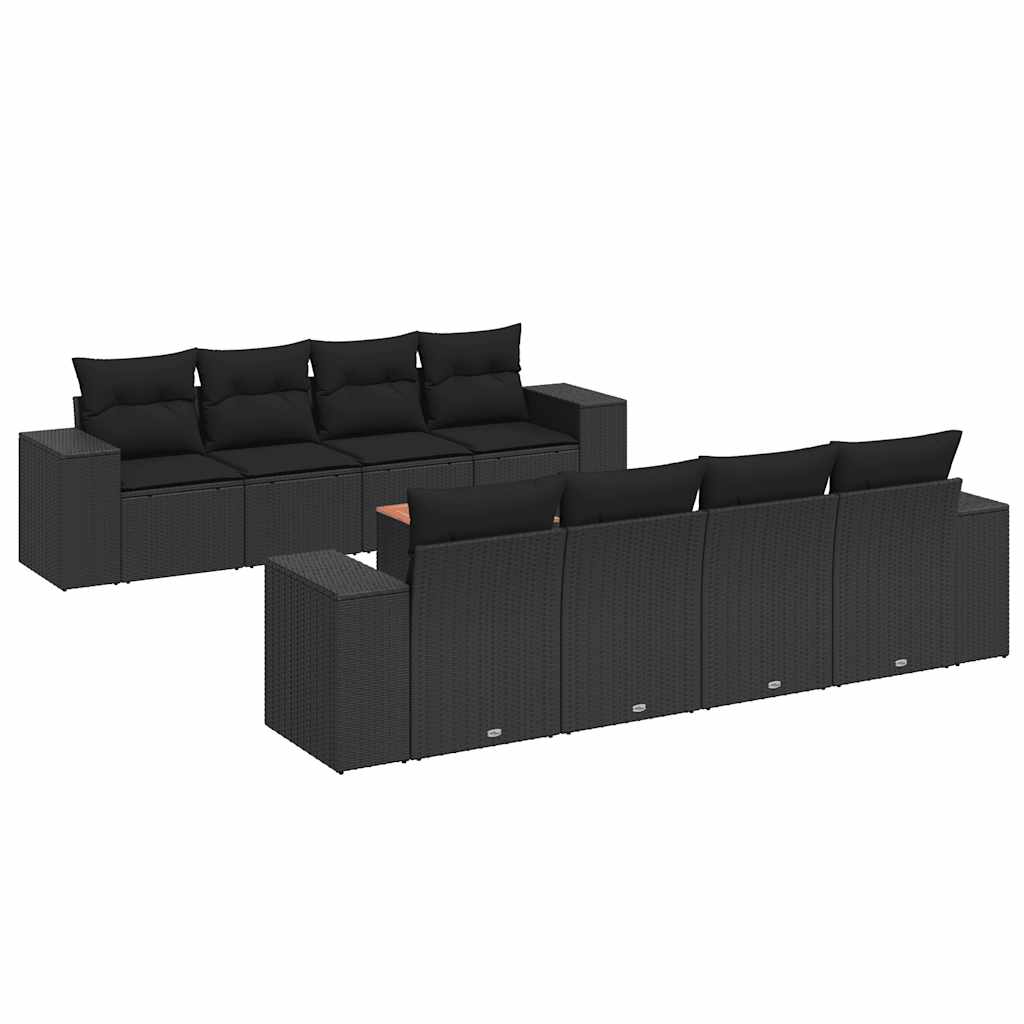 9-dijelni set vrtnih sofa s jastucima crni od poliratana
