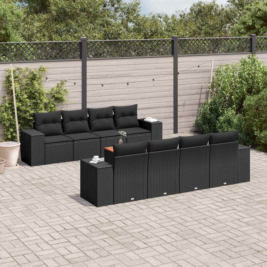 9-dijelni set vrtnih sofa s jastucima crni od poliratana