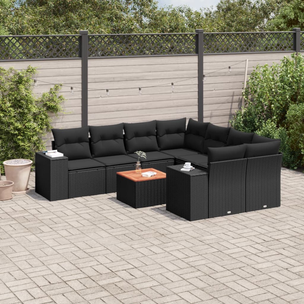 9-dijelni set vrtnih sofa s jastucima crni od poliratana