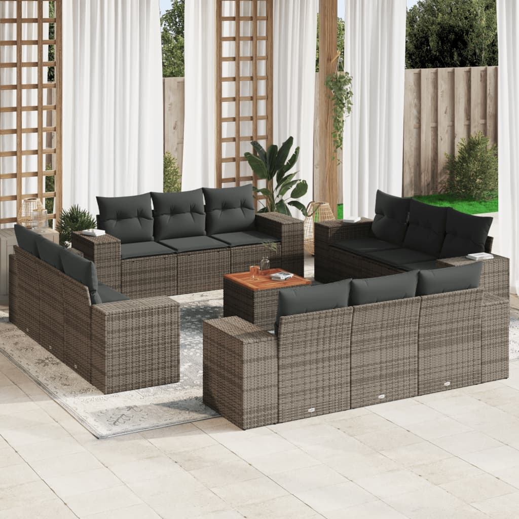 13-dijelni set vrtnih sofa od poliratana s jastucima sivi