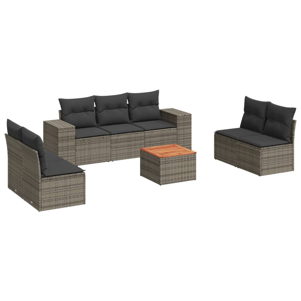 8-dijelni set vrtnih sofa od poliratana s jastucima sivi
